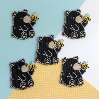 Black Bear and Bee Embroidered Patch