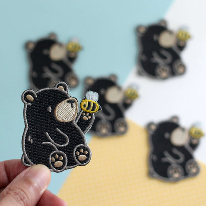 Black Bear and Bee Embroidered Patch