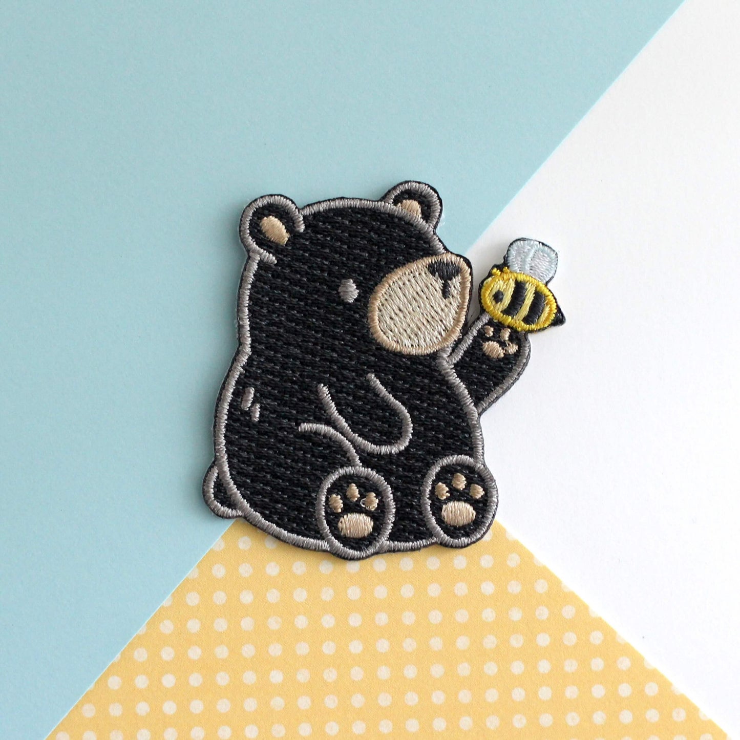 Black Bear and Bee Embroidered Patch