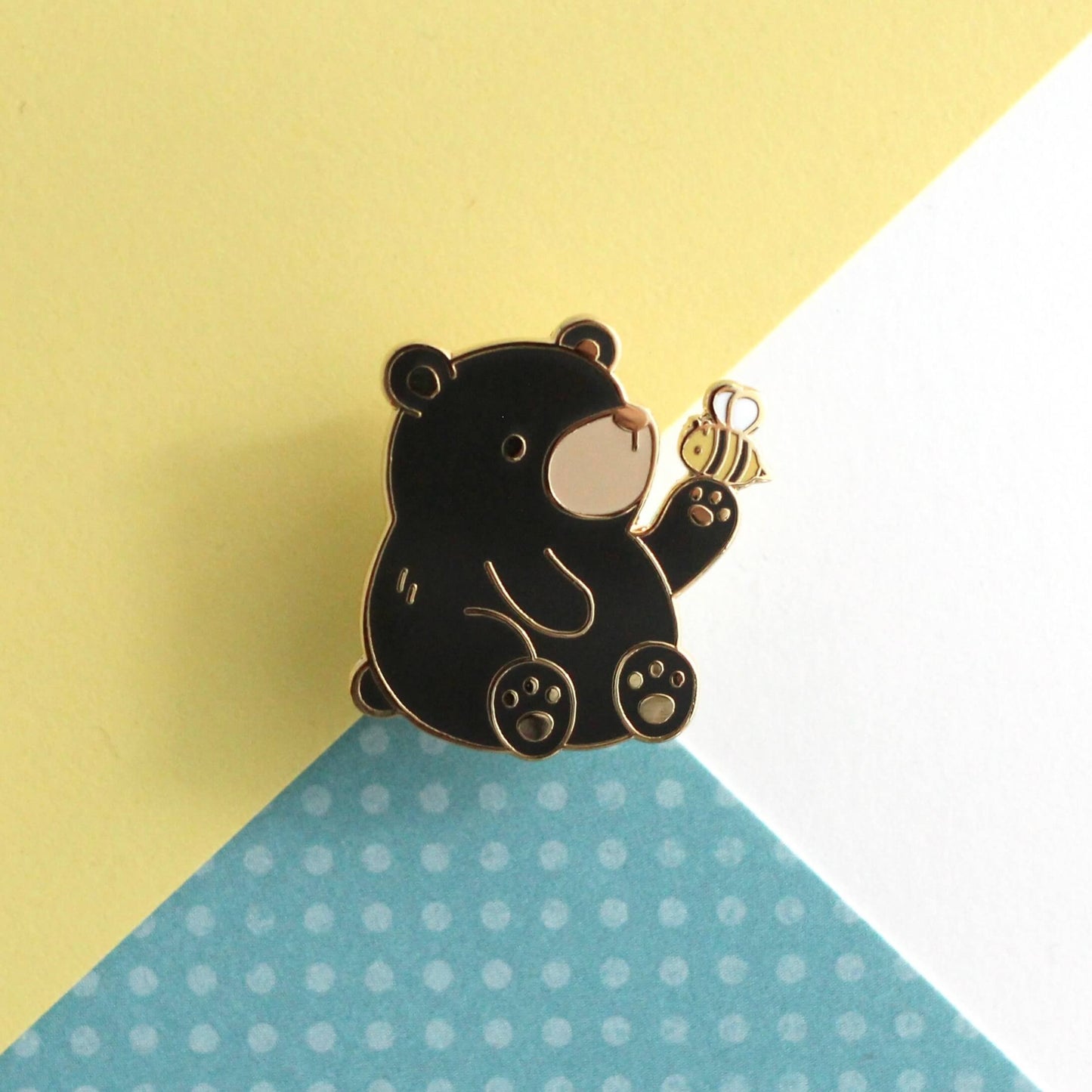 Black Bear and Bee Enamel Pin