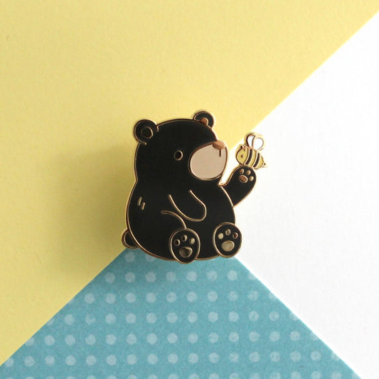 Black Bear and Bee Enamel Pin