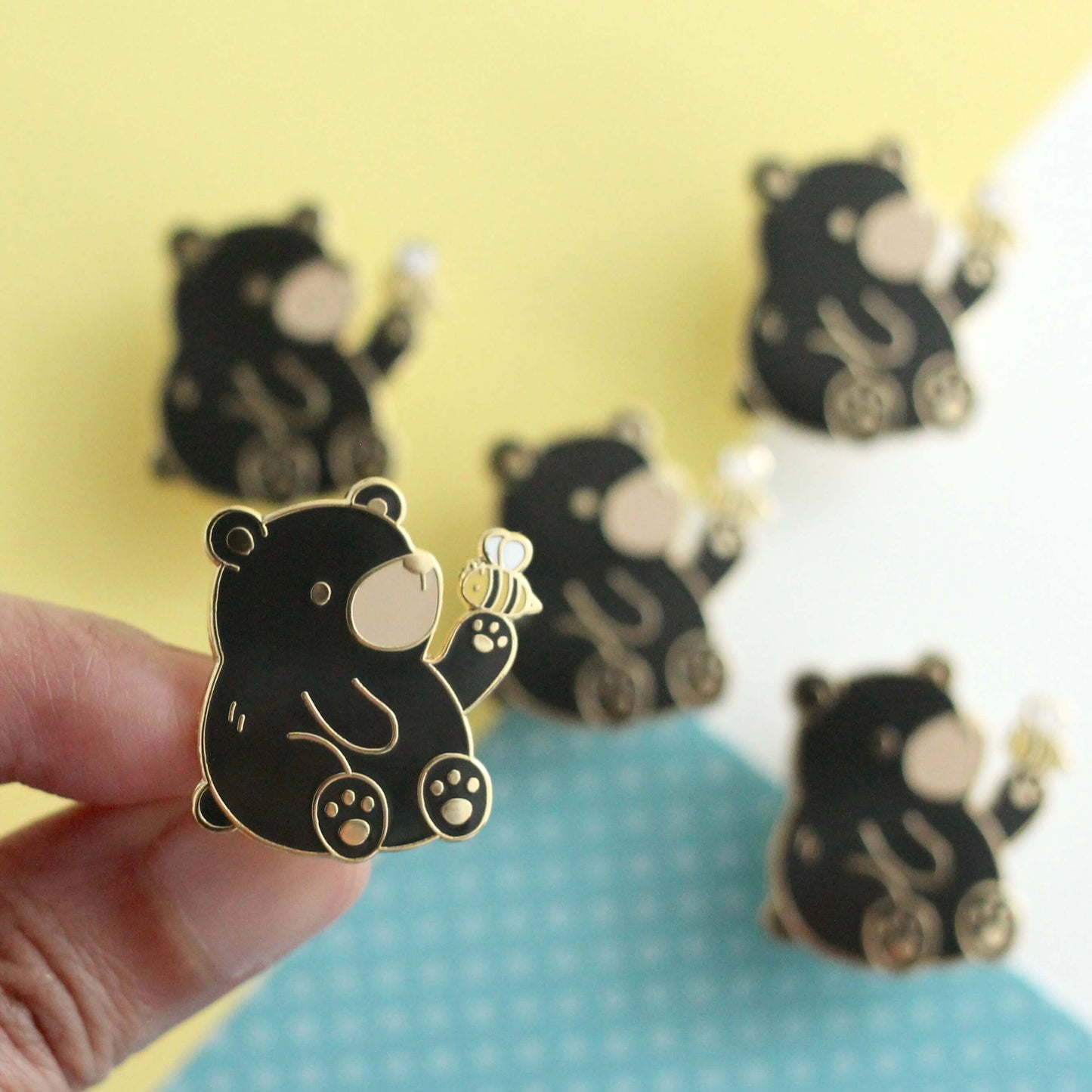 Black Bear and Bee Enamel Pin