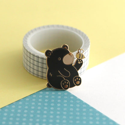 Black Bear and Bee Enamel Pin