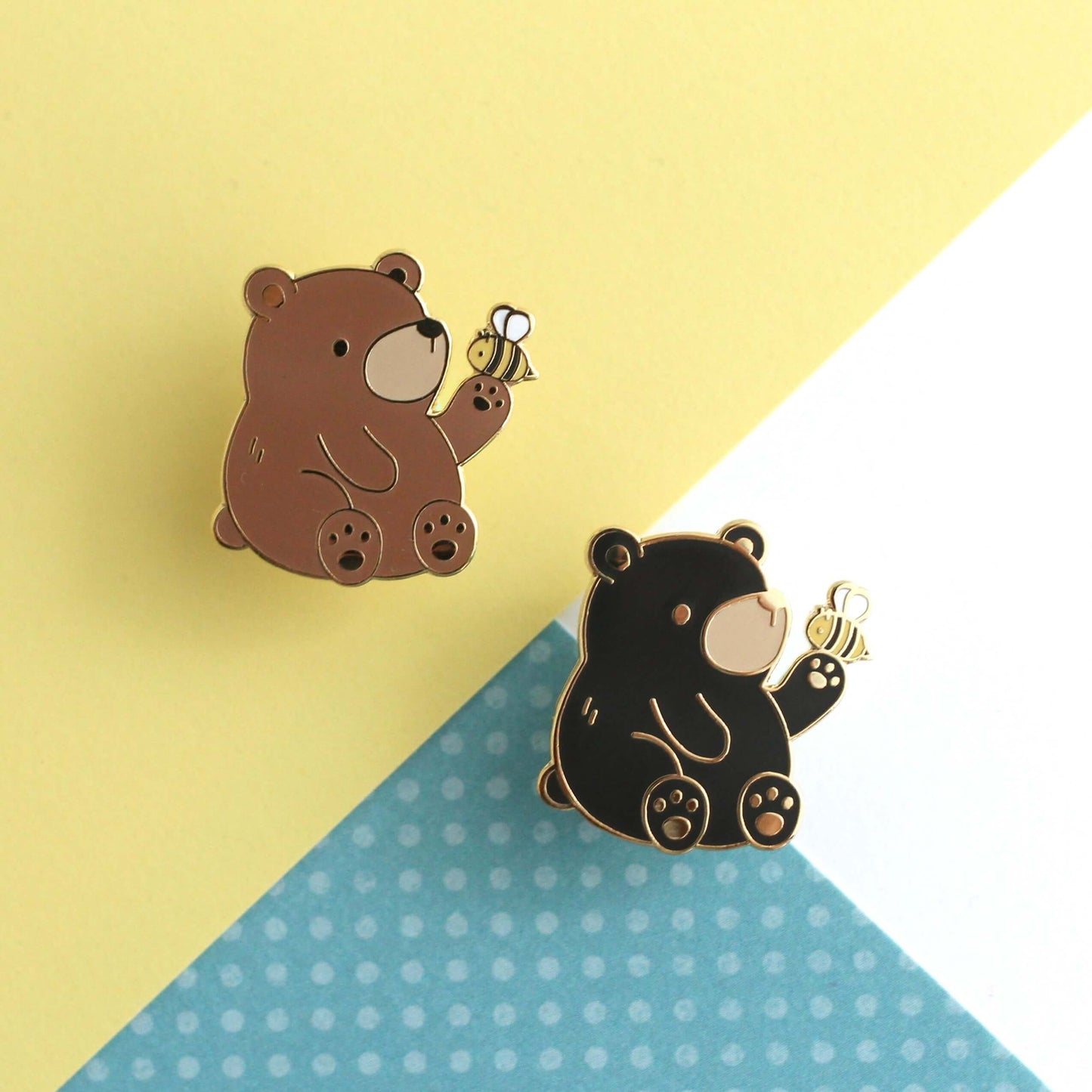 Brown Bear and Bee Enamel Pin