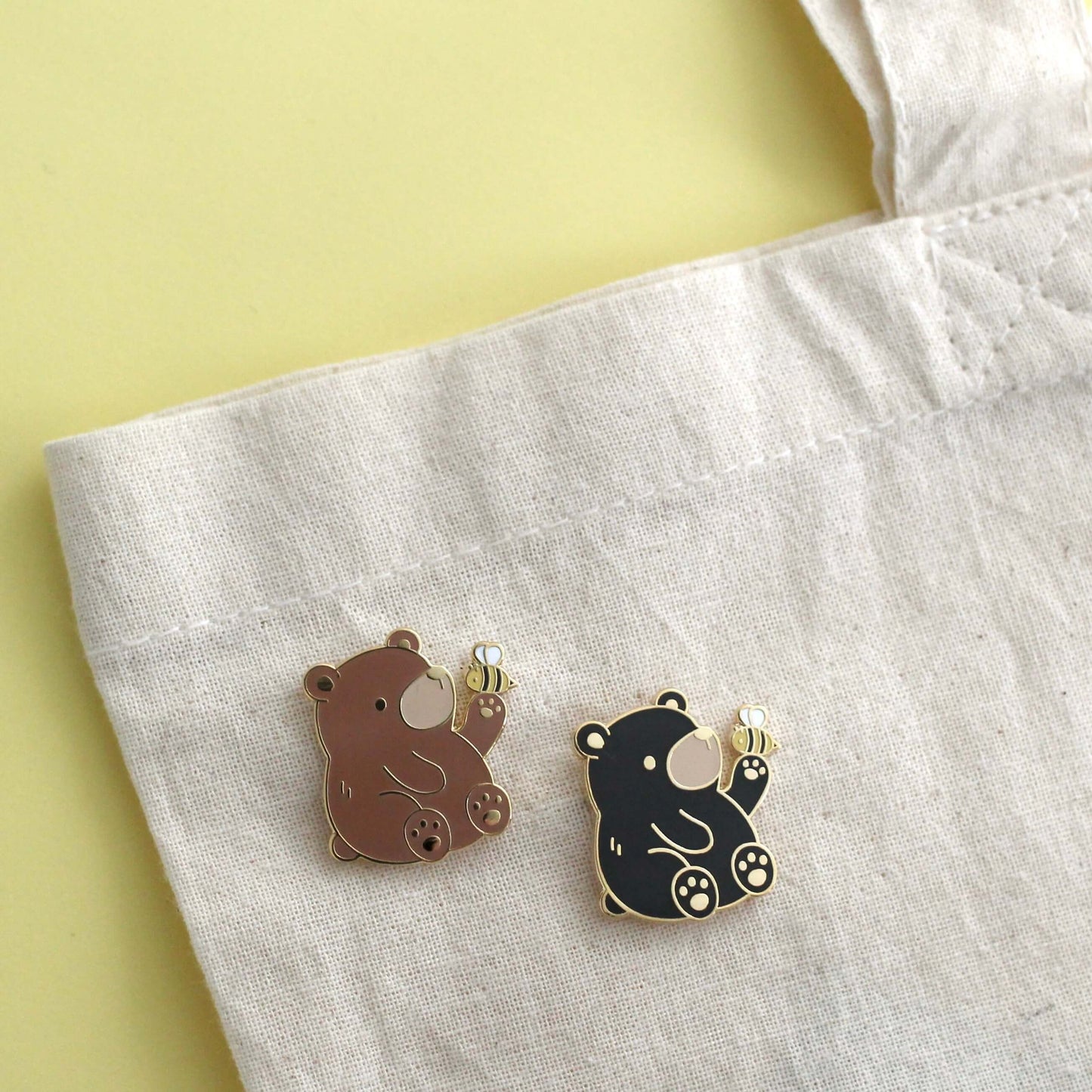 Black Bear and Bee Enamel Pin