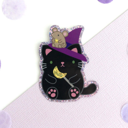 Halloween Black Cat Witch Sticker
