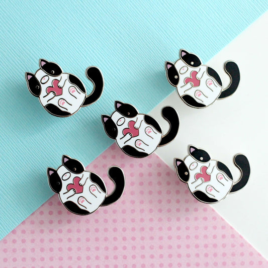Black and White Tuxedo Cat Enamel Pin