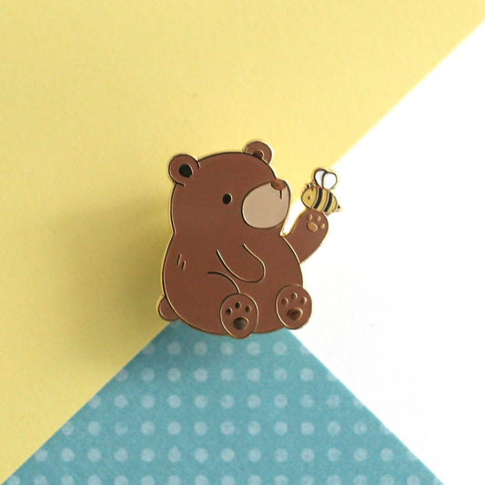 Brown Bear and Bee Enamel Pin