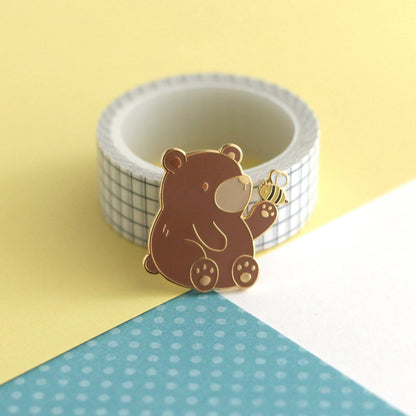 Brown Bear and Bee Enamel Pin
