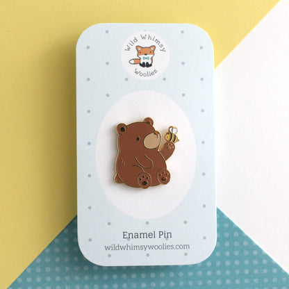 Brown Bear and Bee Enamel Pin