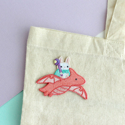 Bunny Riding Dragon Embroidered Iron-On Patch