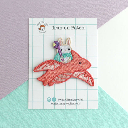 Bunny Riding Dragon Embroidered Iron-On Patch