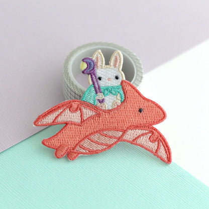 Bunny Riding Dragon Embroidered Iron-On Patch