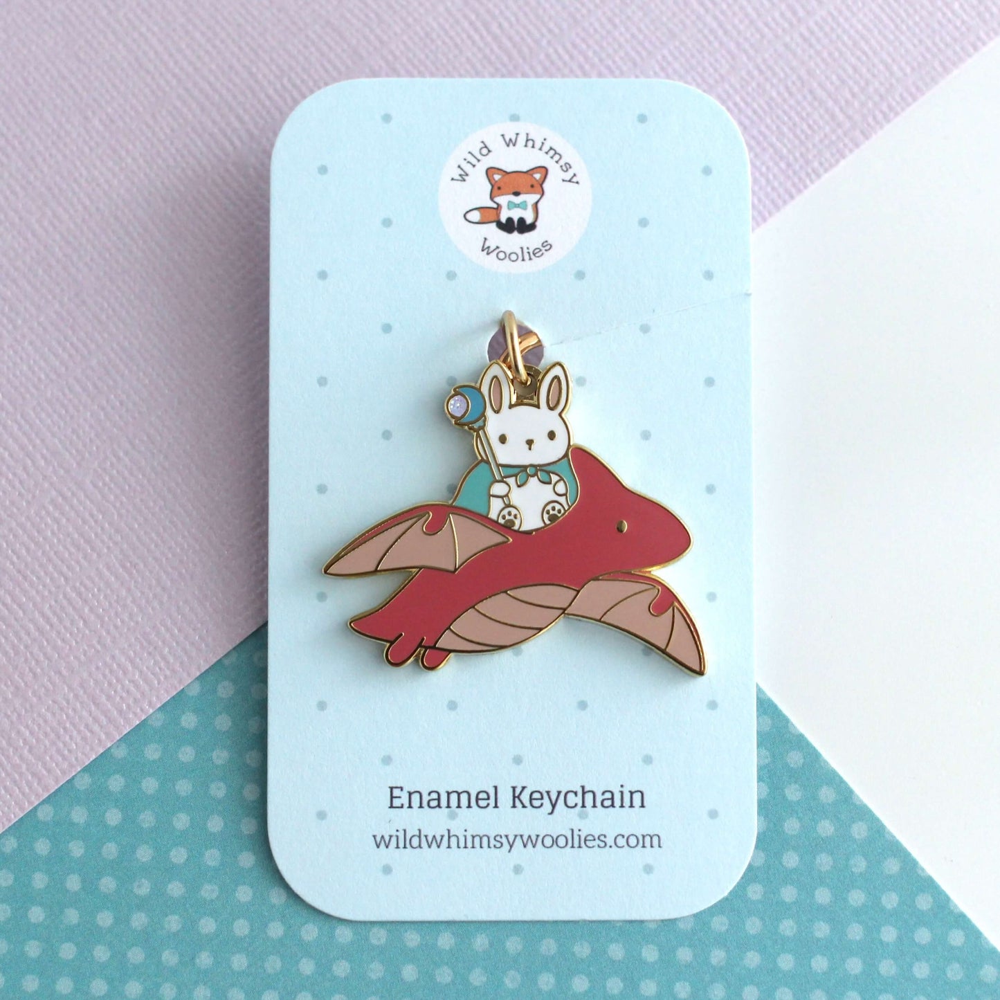 Bunny Mage and Dragon Enamel Keychain (Red Dragon Variant)