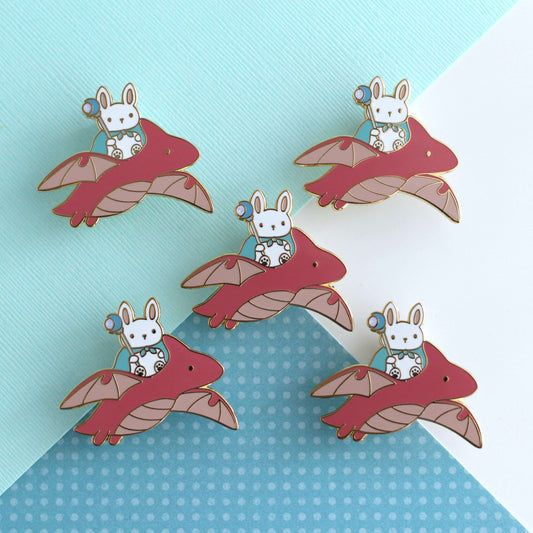 Bunny Mage and Dragon Enamel Pin (Red Dragon Variant)