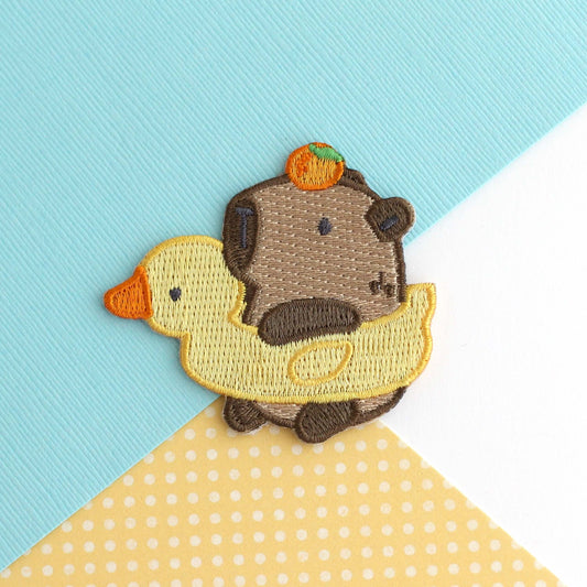 Capybara in Floatie Embroidered Iron-On Patch
