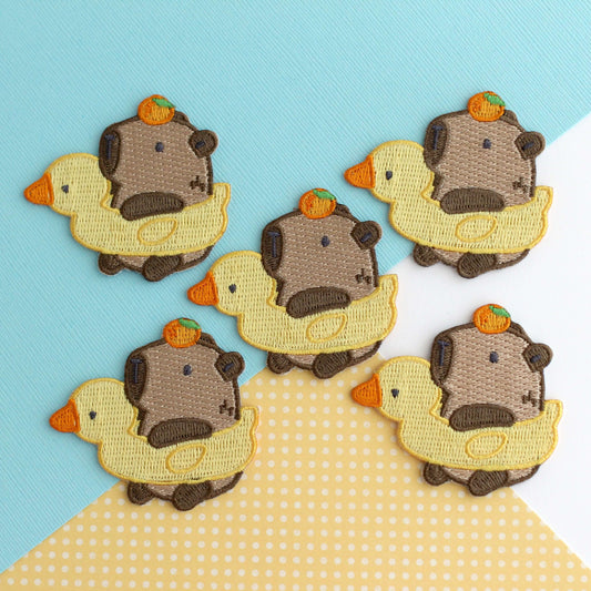 Capybara in Floatie Embroidered Iron-On Patch
