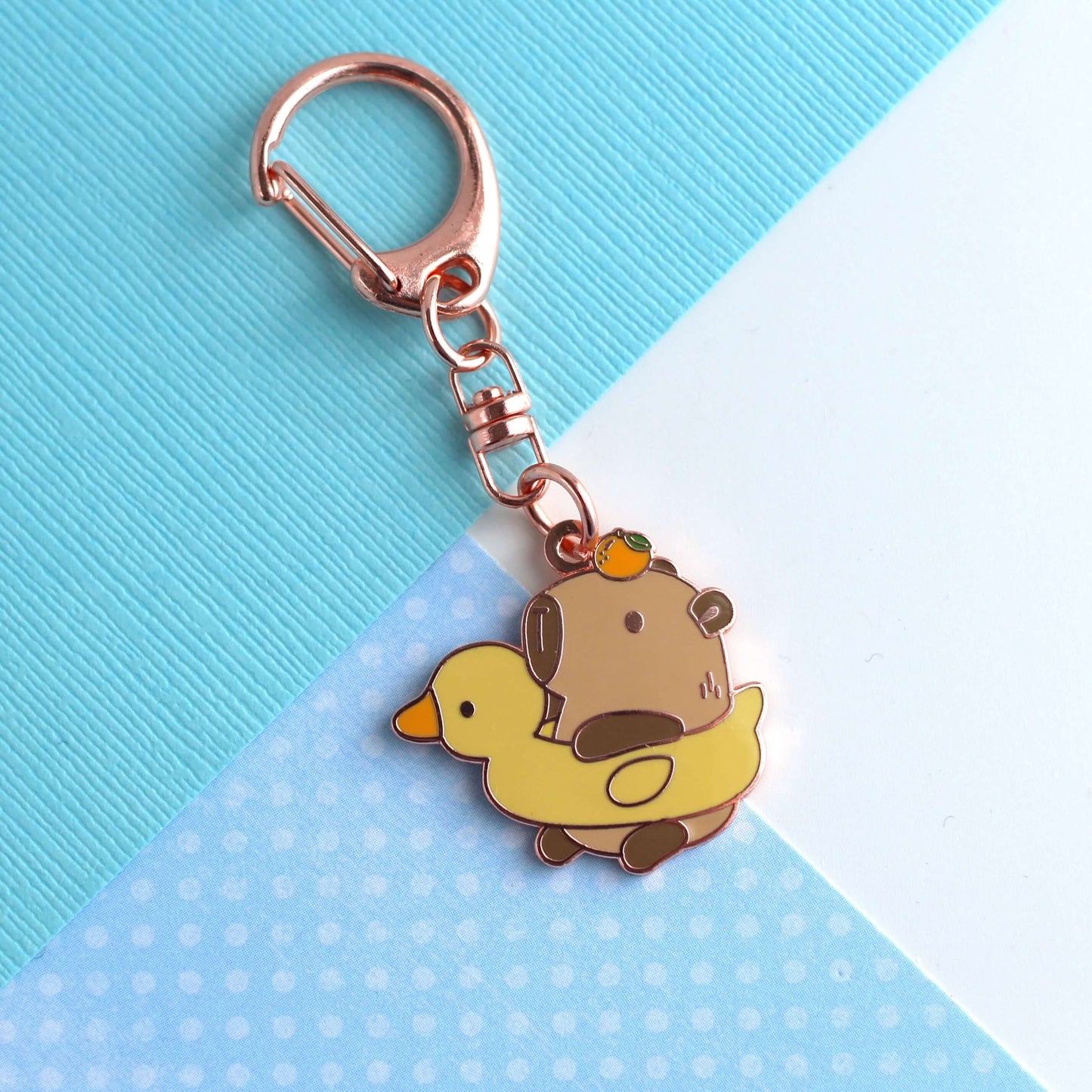 Capybara in Duck Floatie Enamel Keychain
