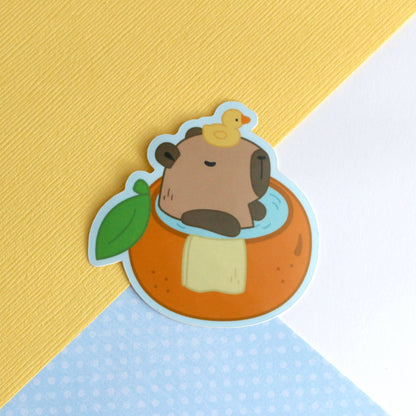 Capybara in an Orange Bath Vinyl Sticker