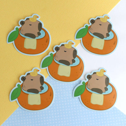 Capybara in an Orange Bath Vinyl Sticker