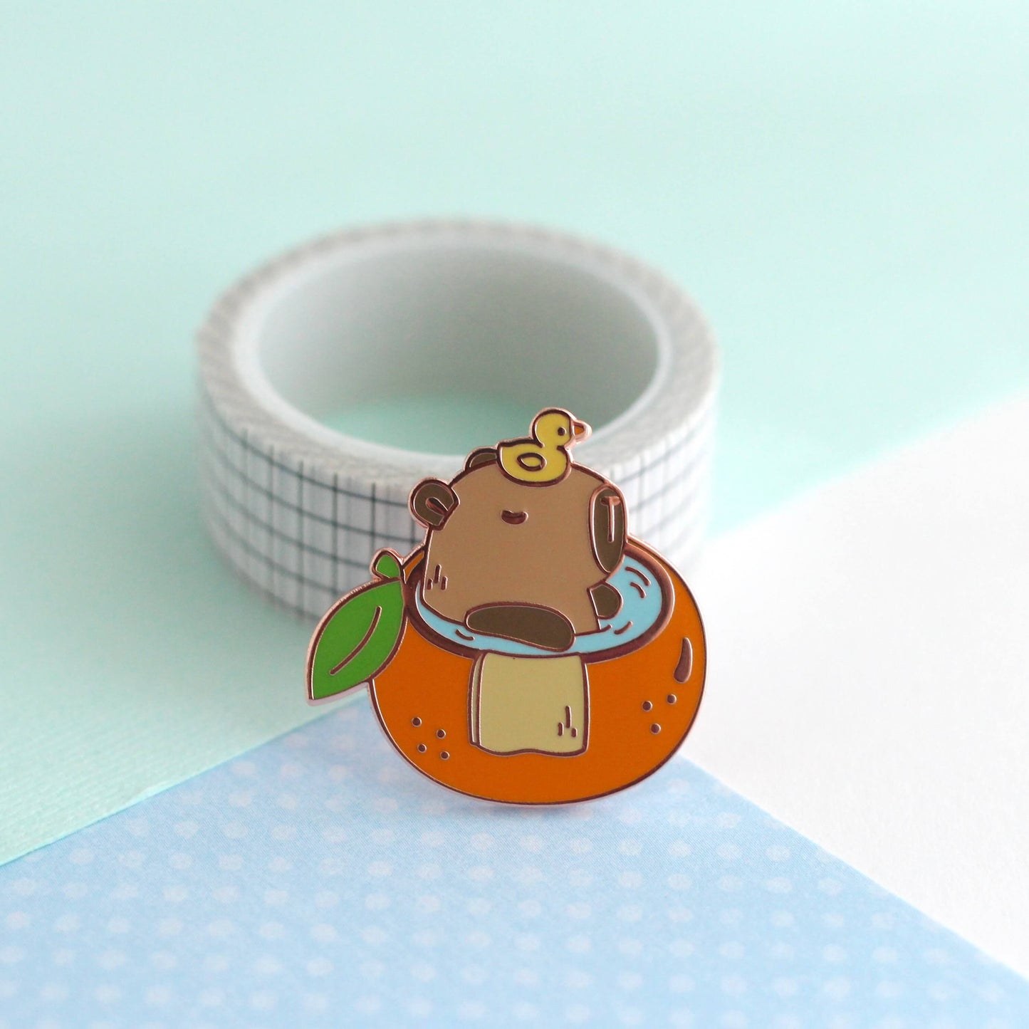 Capybara in Orange Bathtub Enamel Pin