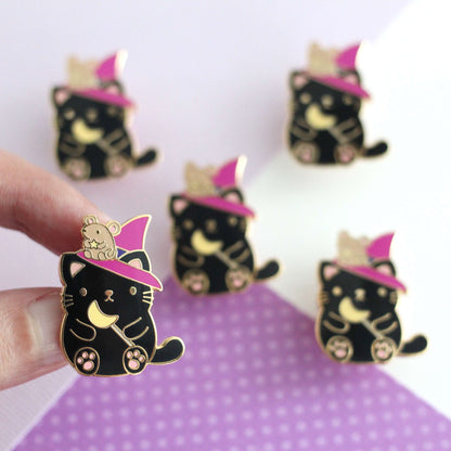Halloween Black Cat Pin. Witch Cat Enamel Pin