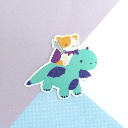 Orange Cat and Dragon Vinyl Sticker - Dragon Decal