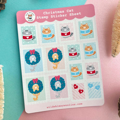 Christmas Cat Stamp Sticker Sheet
