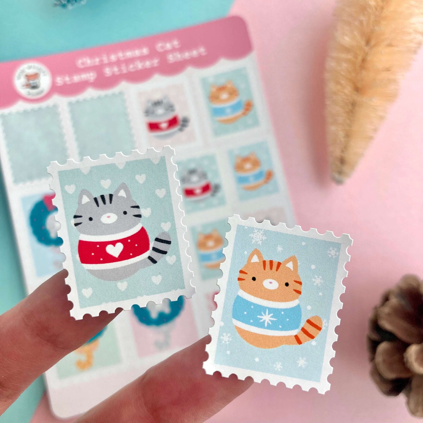 Christmas Cat Stamp Sticker Sheet