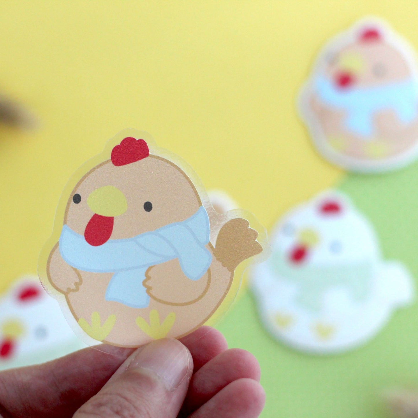 Cozy Brown and White Chicken Clear Vinyl Sticker Duo