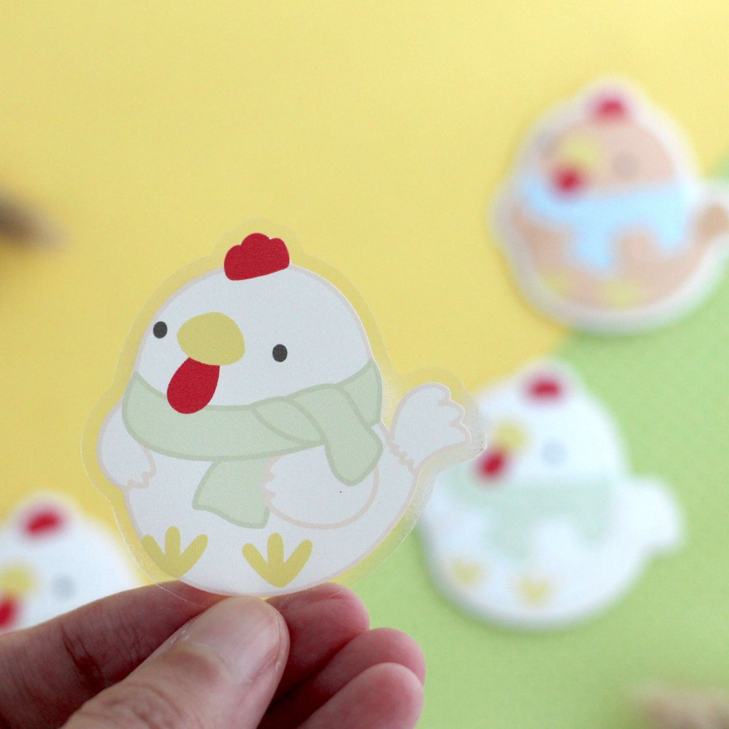 Cozy Brown and White Chicken Clear Vinyl Sticker Duo