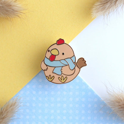 Cozy Brown Chicken with Scarf Enamel Pin