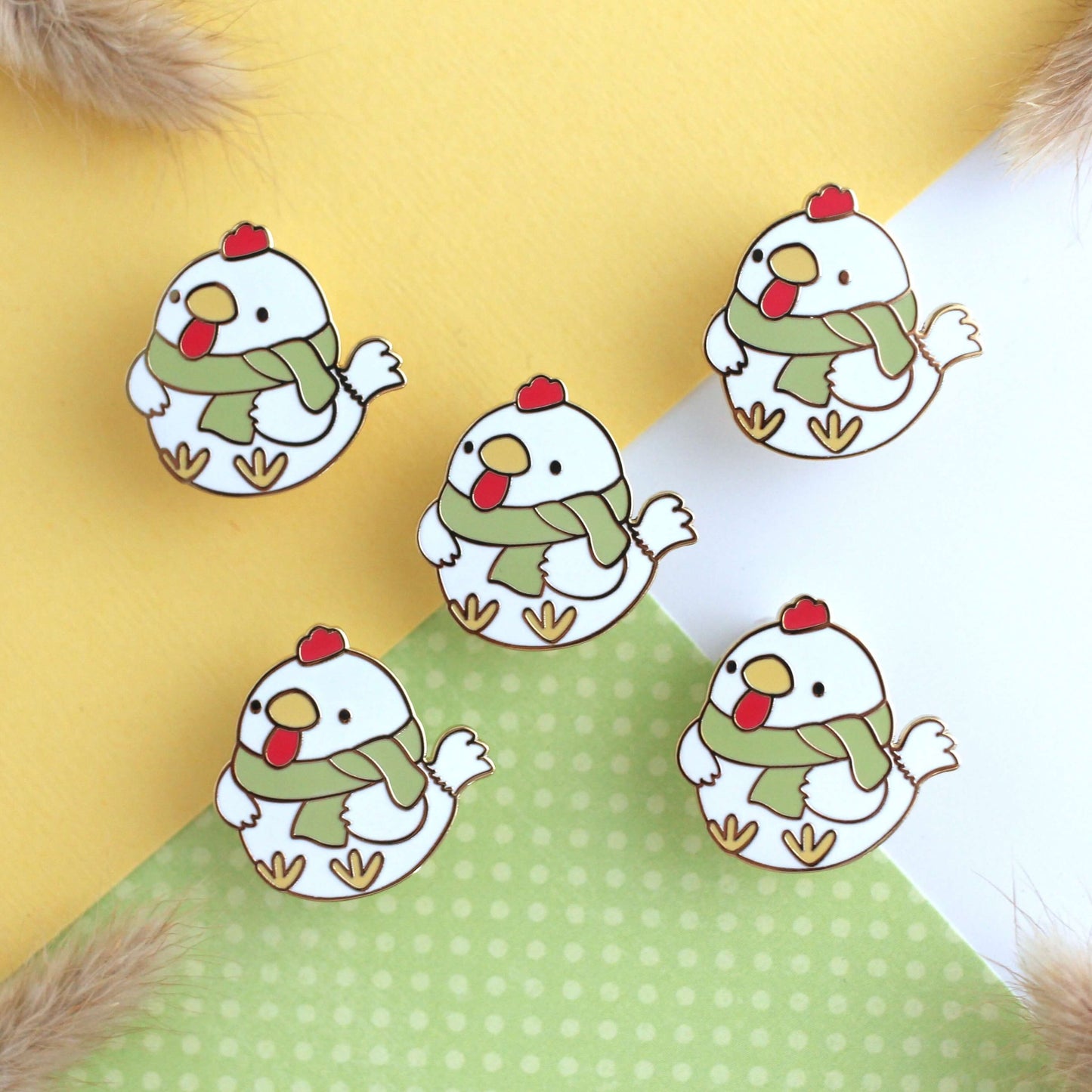 Cozy White Chicken with Scarf Enamel Pin