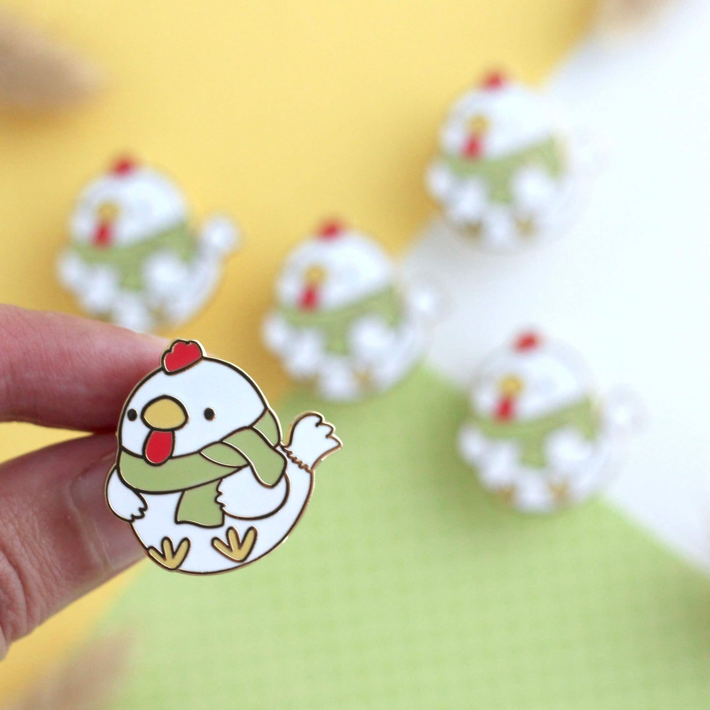 Cozy White Chicken with Scarf Enamel Pin