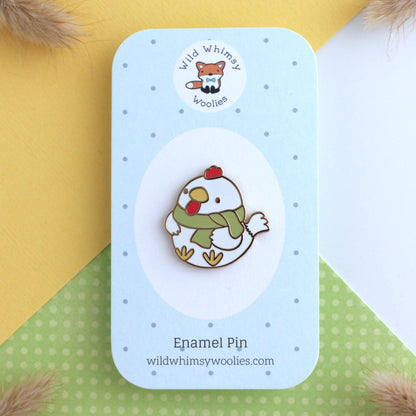 Cozy White Chicken with Scarf Enamel Pin