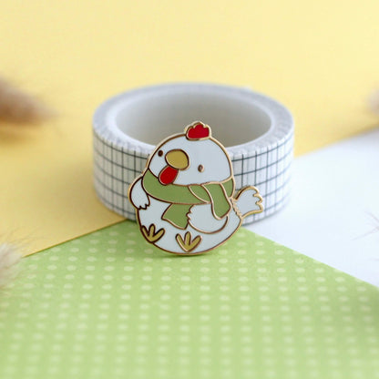 Cozy White Chicken with Scarf Enamel Pin