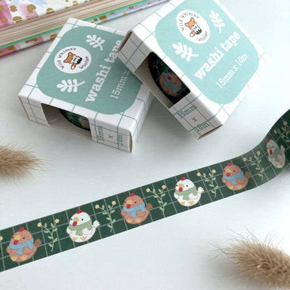 Cozy Chickens with Scarves Washi Tape - Fall and Winter Decorative Tape