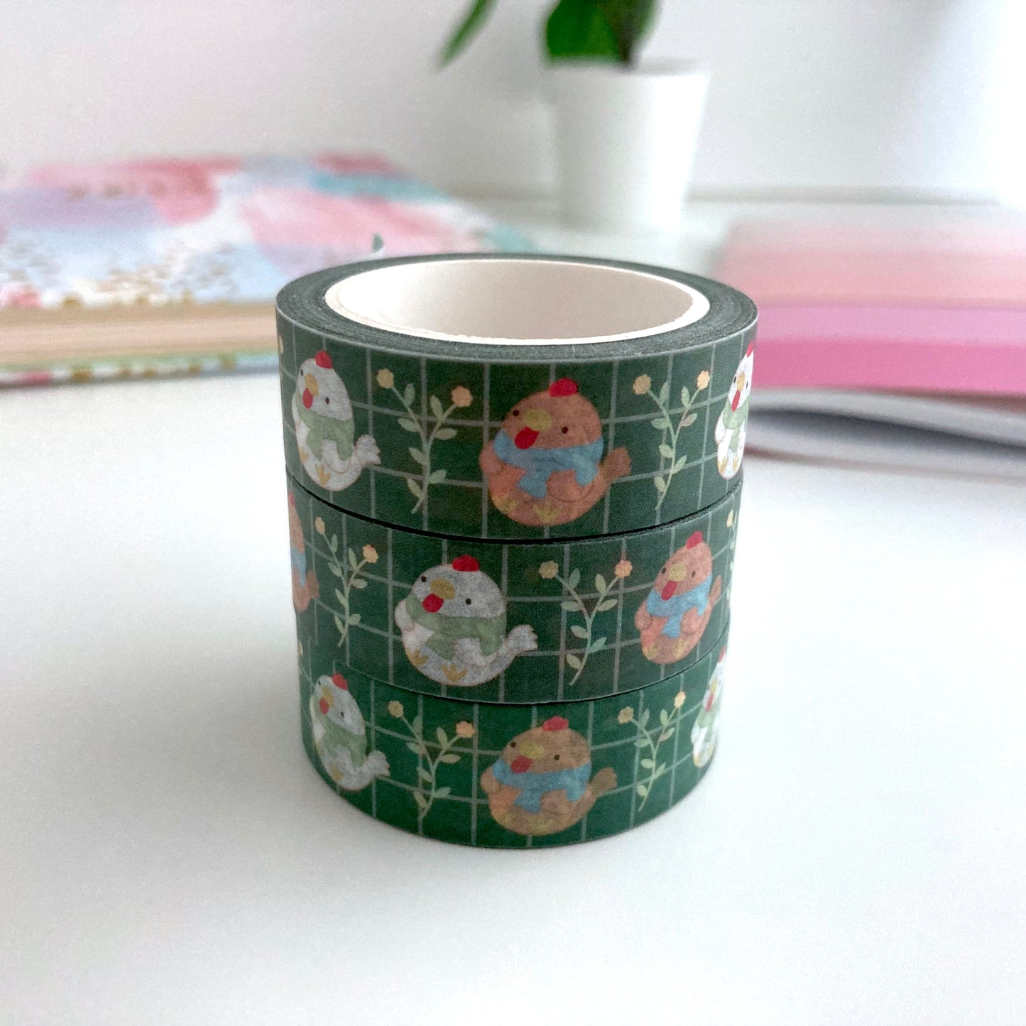 Cozy Chickens with Scarves Washi Tape - Fall and Winter Decorative Tape