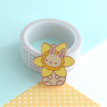 Daffodil Bunny Rabbit Enamel Pin - Bunny Lover Gift