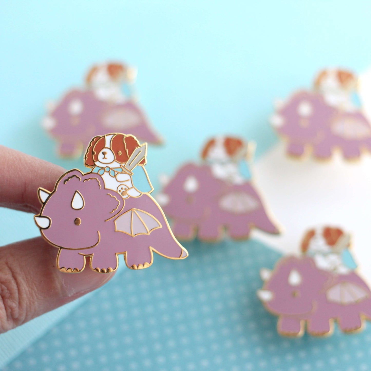 Cavalier King Charles Spaniel Riding a Dragon Enamel Pin