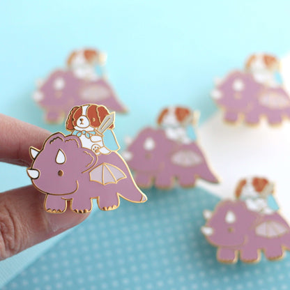 Cavalier King Charles Spaniel Riding a Dragon Enamel Pin