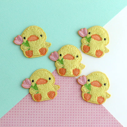 Ducky w tulip Chenille Embroidered Iron-On Patch