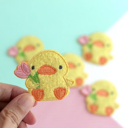 Ducky w tulip Chenille Embroidered Iron-On Patch