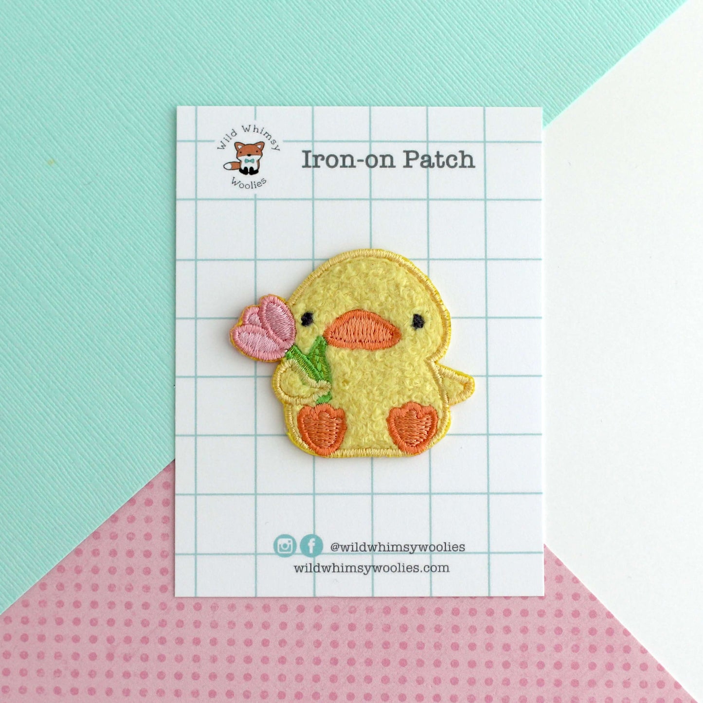Ducky w tulip Chenille Embroidered Iron-On Patch