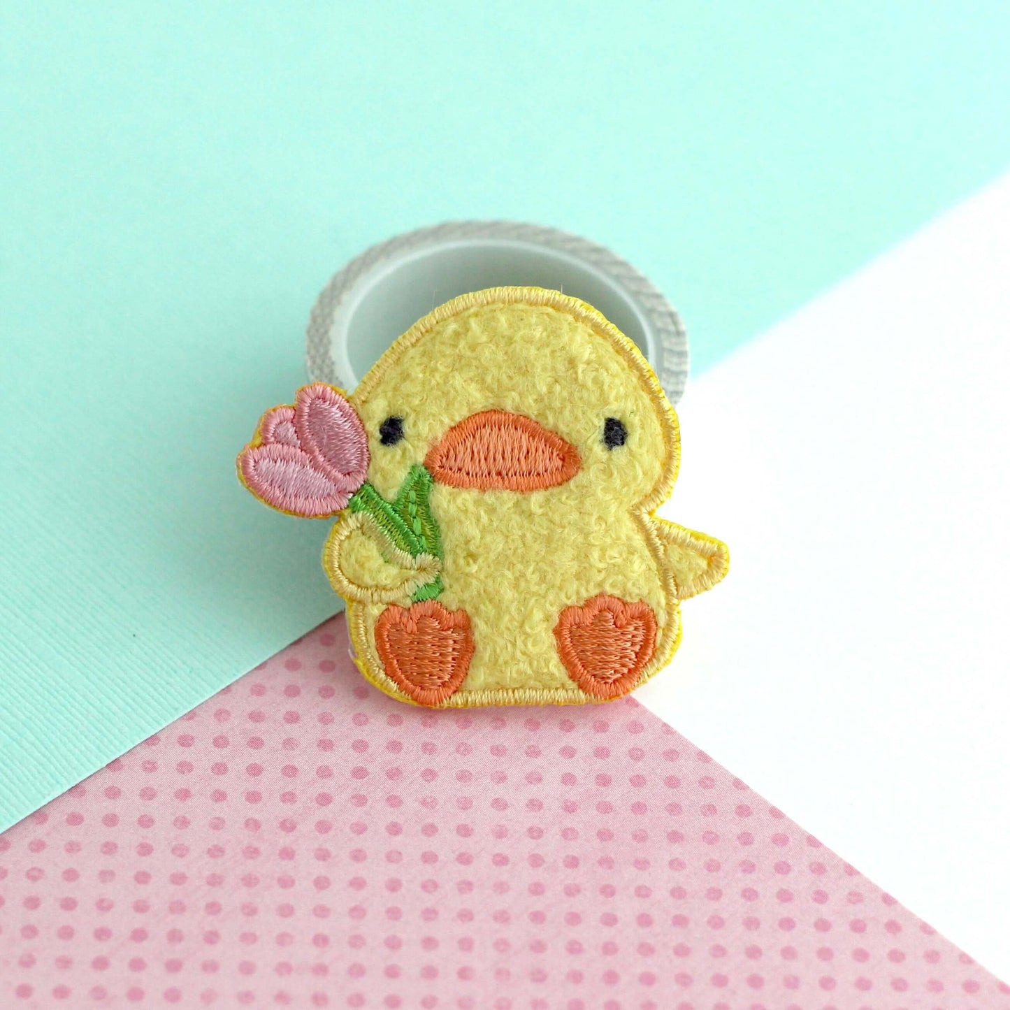 Ducky w tulip Chenille Embroidered Iron-On Patch