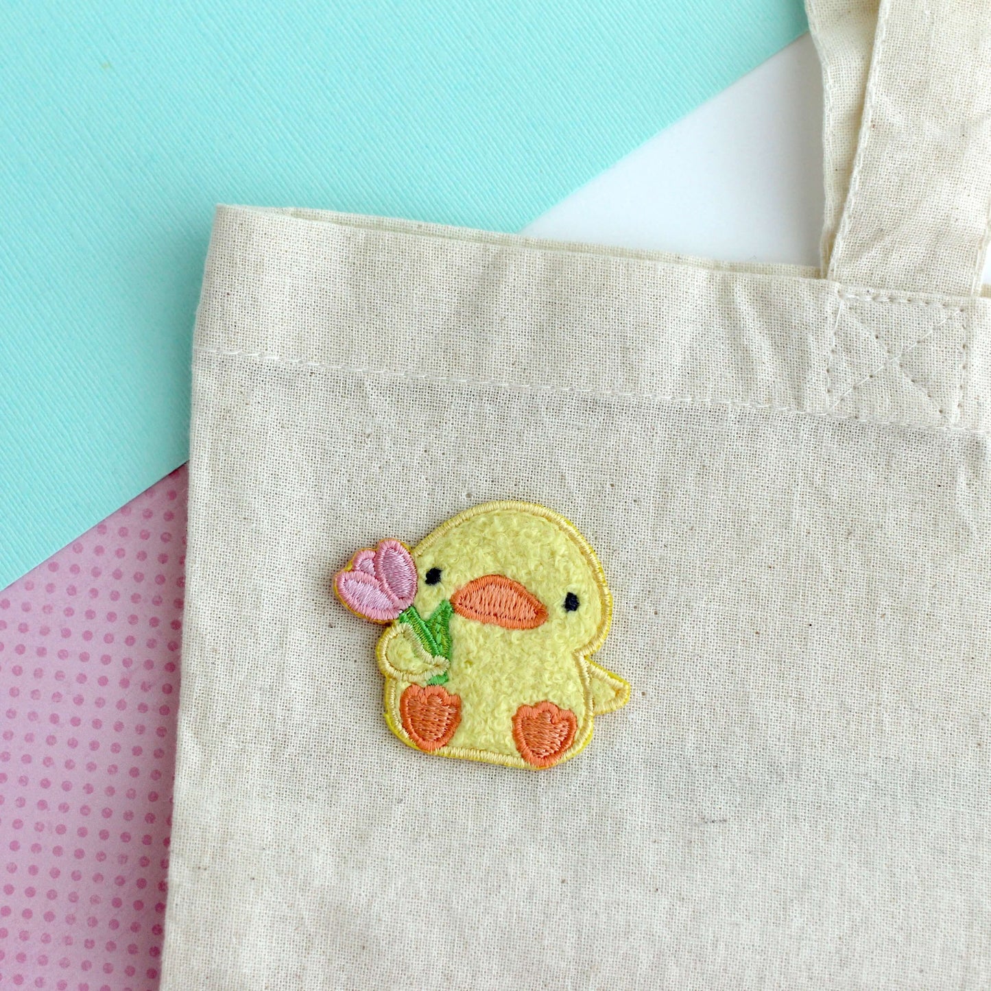 Ducky w tulip Chenille Embroidered Iron-On Patch
