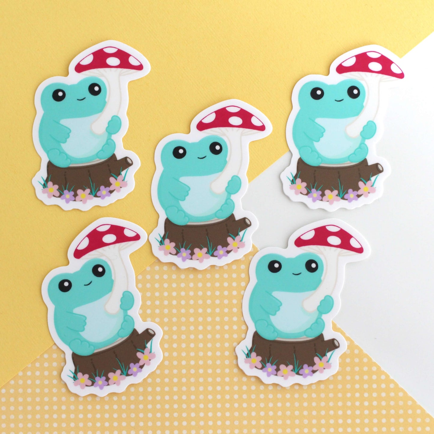 Frog with Mushroom Umbrella Vinyl Sticker - Cottagecore Frog Stationery