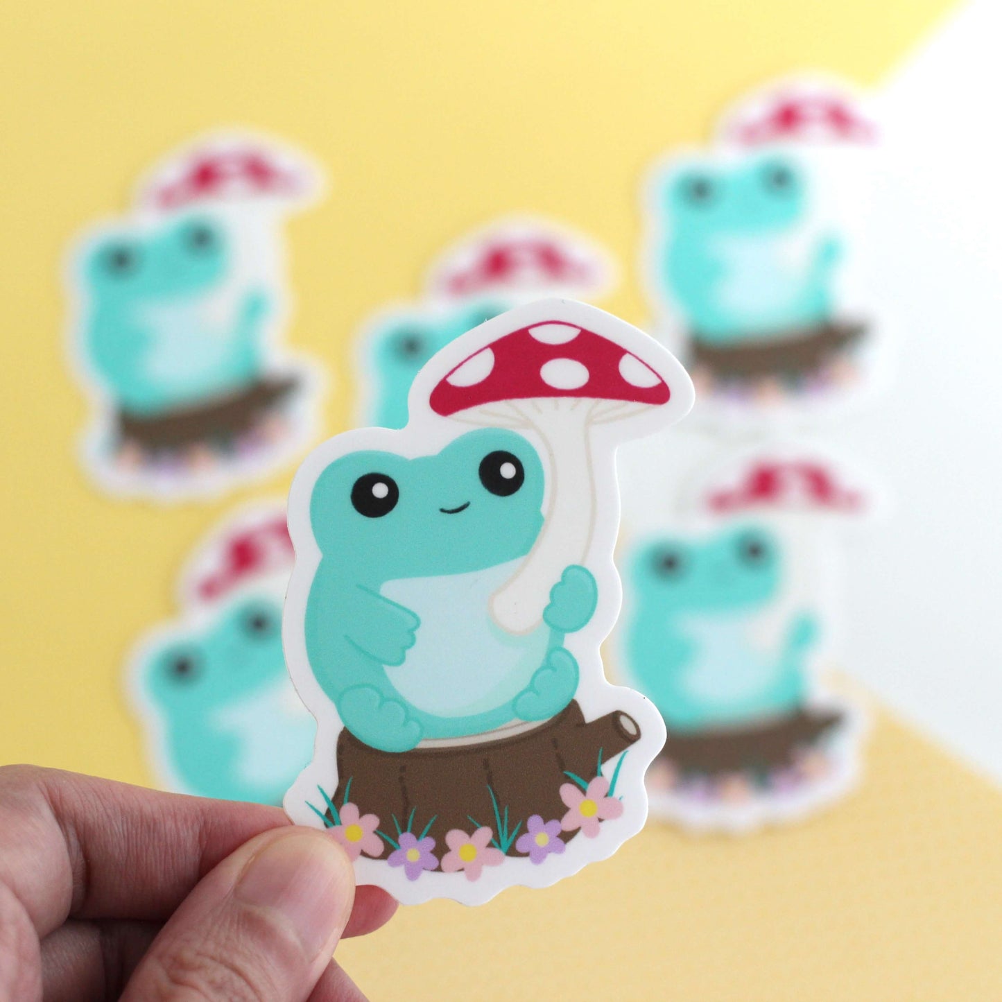 Frog with Mushroom Umbrella Vinyl Sticker - Cottagecore Frog Stationery