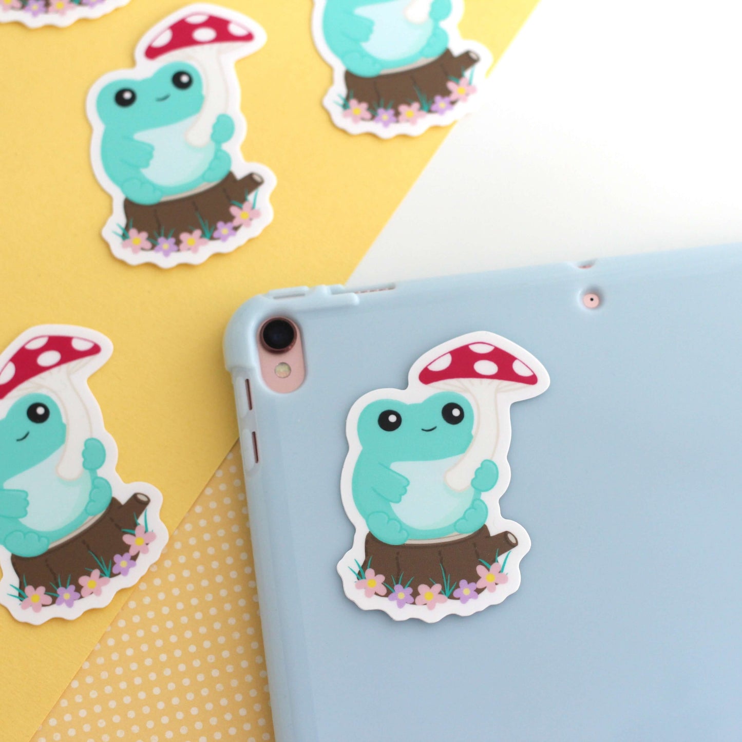 Frog with Mushroom Umbrella Vinyl Sticker - Cottagecore Frog Stationery