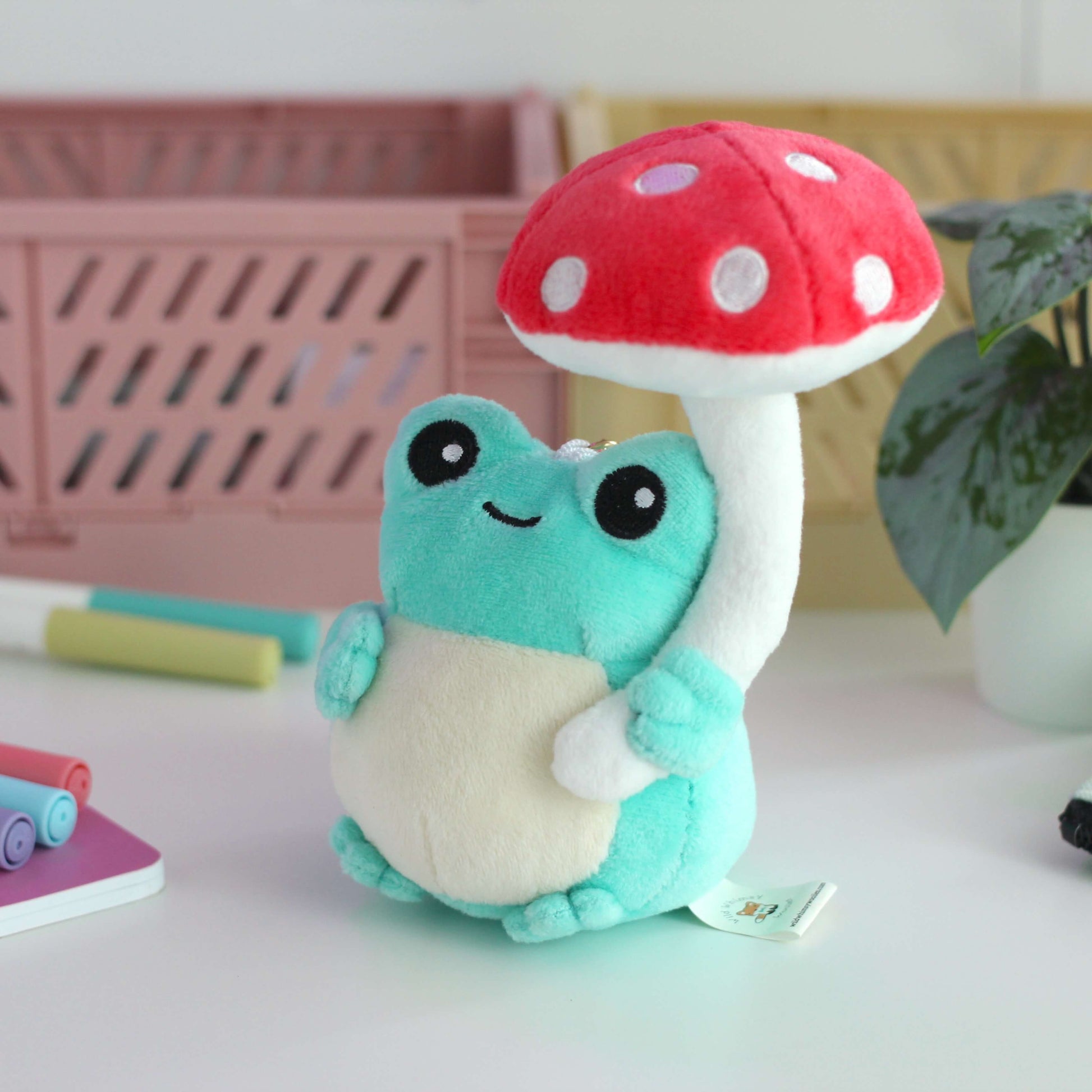 Wild Whimsy Woolies Mushroom Frog Plush Keychain